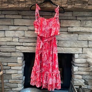 VICI MIDI length dress. Red with flowers